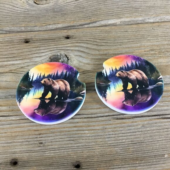 Grizzly Bear Northern Lights Car Coasters - Picture 2 of 7
